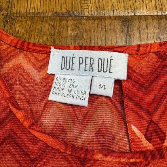 Due per Due 100% Silk 3 Pc Jacket Blouse Pants Set Womens Sz 14-16 Orange Coral - Picture 9 of 16